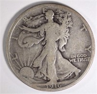 1916 WALKING LIBERTY HALF DOLLAR, VG KEY DATE