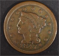 1847/7 LARGE CENT, F/VF KEY DATE