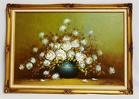 Large Oil on Canvas Floral Still Life Painting