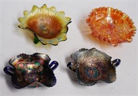 Lot of 4 Pieces of Carnival Glass