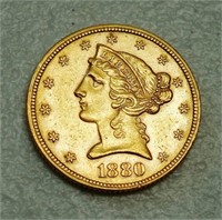 1880 Liberty Head Early Matron $5 Gold Coin