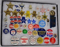 Lot of 46 "Sheriff" Pinback Buttons and Tabs