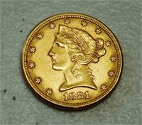 1881 $5 Liberty Head Early Matron Gold Coin