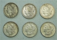 Lot of 6 Morgan Dollars (1889)