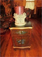 Hand-Painted Side Table Cabinet w/Candle