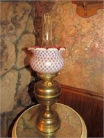 Brass Lamp w/Cranberry Shade