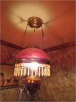 Cranberry Glass & Copper Light Fixture