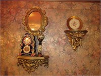 Homer Laughlin Mantle Clock, Oil Lamp, Mirror