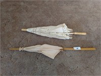 2 vintage wood umbrellas