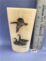 Peter Mayac scrimshawed ivory cup, scrimmed with 3