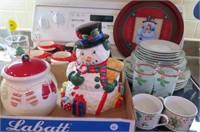 Assorted Christmas Glasses, Tray, Cookie Jars,