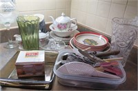 Assorted Tea Set, Vases, Juicer, Dishes