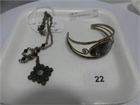 STERLING NECKLACE WITH PENDANT AND MEXICO BANGLE