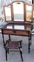 Furniture Antique Edwardian Vanity & Triple Mirror