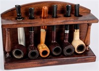 Vintage Lot of Tobacco Estate Pipes & Wood Stand