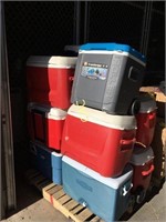 Pallet of 11 Assorted Size Ice Chests on Wheels