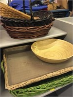 Group of Wicker & Wood Baskets and Trays