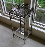 11" square wrought iron stand with glass shelf
