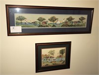 Pair of framed paintings on cloth,