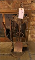 Set of cast iron fireplace tools and bellows