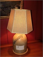 One-gallon decorated stoneware jug lamp