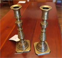 Pair of 9 3/4" brass turned candle sticks