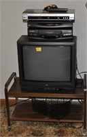 JVC TV AND  DVD PLAYER, VHS PLAYER, AND 5 TIER