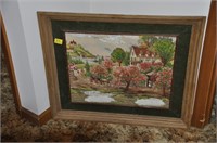 FRAMED VILLAGE TAPESTRY 33X28