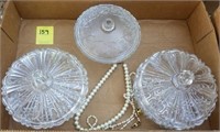 Tray Lot, Covered Candy Dish, Pearl Like Necklaces