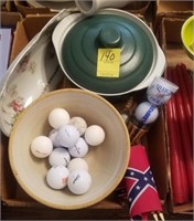 (2) Pots, Dishes, and Golf Balls Tray Lot