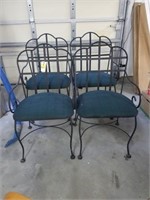 Wrought iron green cushioned chairs (4)