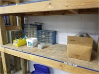 Shelf lot of misc nuts and bolt bins