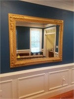 Large gold frame beveled mirror