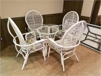Rattan Glass top Table with 4 Rattan Chairs