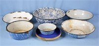 Six Blue and White Graniteware  Bowls and Basins