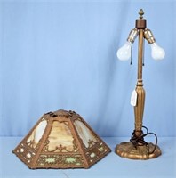 Miller Co. Stained Slag Glass Lamp with Damage