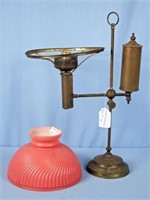 Brass Student Lamp w/ Salmon Color Glass Shade