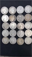 20 Silver Barber Half Dollars Avg Circulation 90%