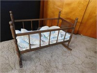 Vintage Baby Cradle w/Baby Blanket & Pillows