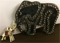 2 Elephant pins, large with rhinestones, miniature