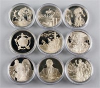 Nine 1974 Commemorative Sterling Silver Coins