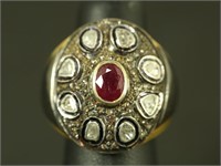 ANODIZED SILVER 1.95CT RUBY & 0.76CT DIAMOND RING