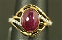 SILVER/GOLD 5.38CT RUBY .13CT DIAMOND RING