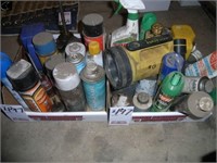 2 boxes of misc lubricants, oil can
