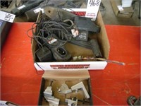 Box of misc cordless drill chargers