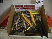 Box of misc combination wrenches, vice grips