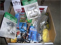 Box of misc batteries, safety glasses strap