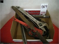 Box of misc crescent wrench, pipe wrenches