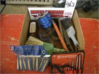 Box of misc wire, whisk brooms