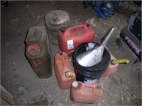 Misc fuel pails, oil pail and funnels